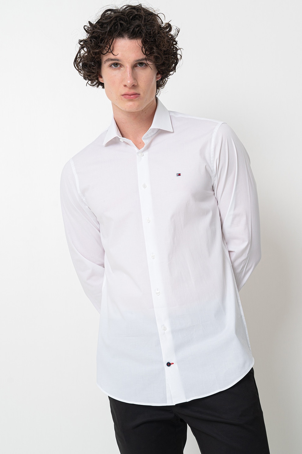 Tommy Hilfiger, Camasa slim fit din amestec de bumbac, Alb, 40
