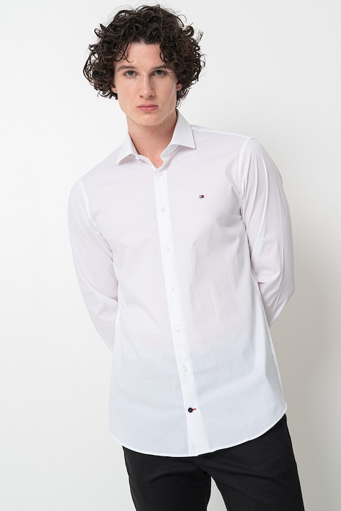 Tommy Hilfiger, Camasa slim fit din amestec de bumbac, Alb
