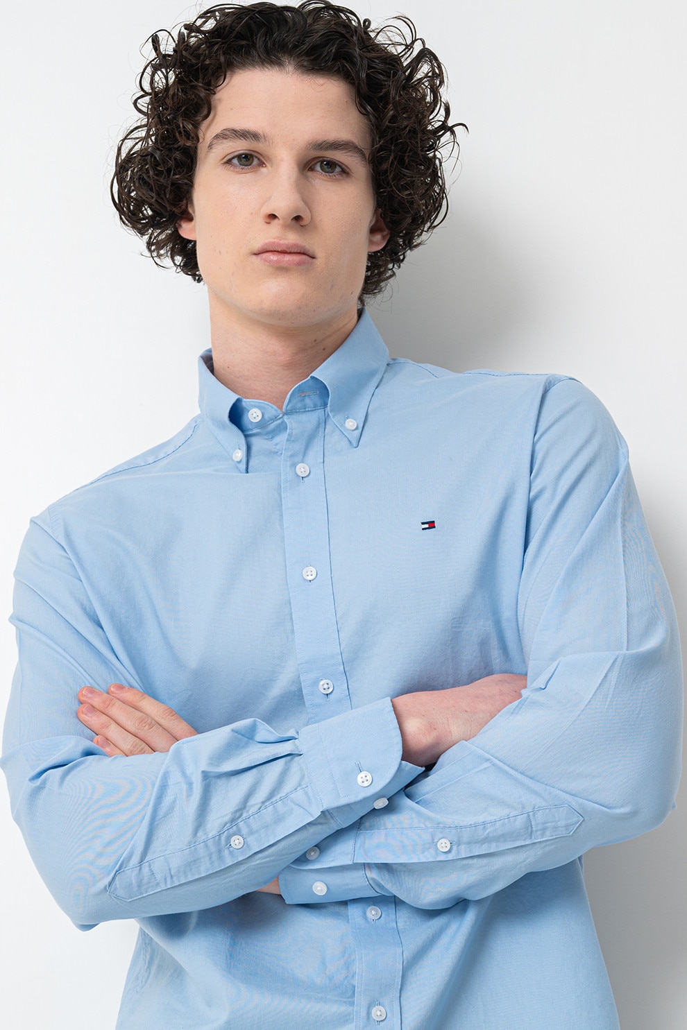 Tommy Hilfiger, Camasa din bumbac cu guler Oxford, Albastru deschis, 40