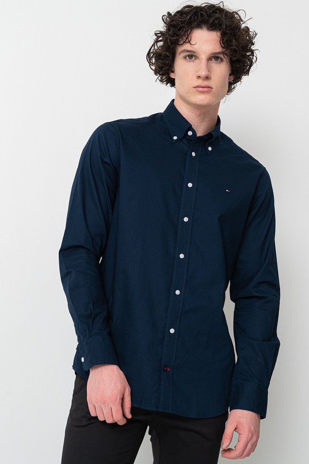 Tommy Hilfiger, Camasa din bumbac cu guler Oxford, Bleumarin, 40