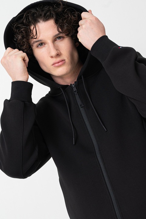 Tommy Hilfiger, Hanorac din amestec de bumbac cu fermoar, Negru
