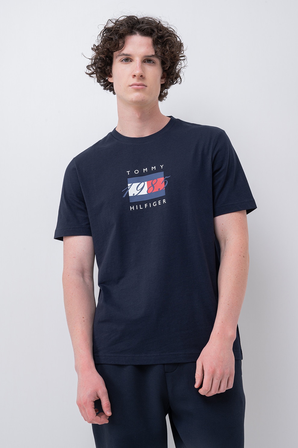 Tommy Hilfiger, Tricou din bumbac cu detaliu logo pe piept, Bleumarin, S