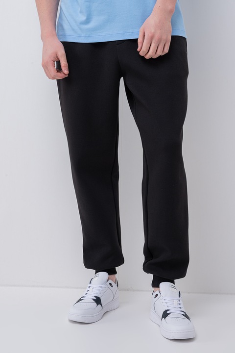 Tommy Hilfiger, Pantaloni de trening din amestec de bumbac cu snur de ajustare, Negru