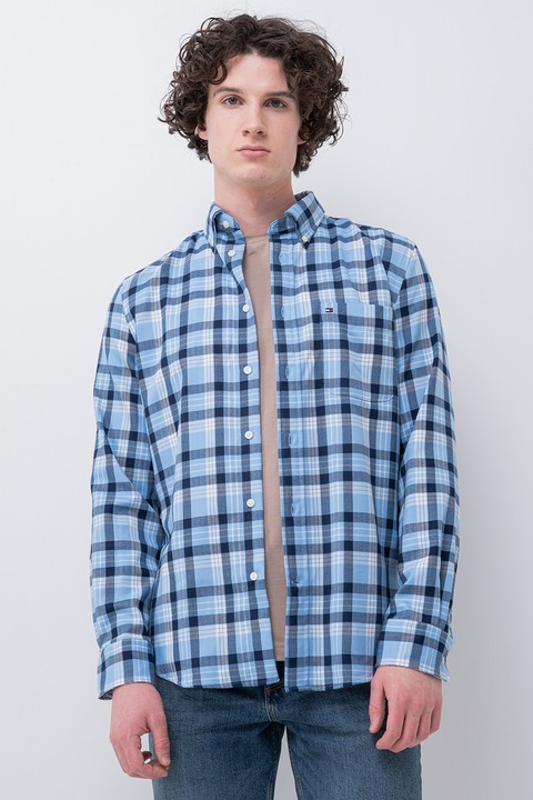 Tommy Hilfiger, Hosszú ujjú kockás ing, Pasztellkék/Tengerészkék