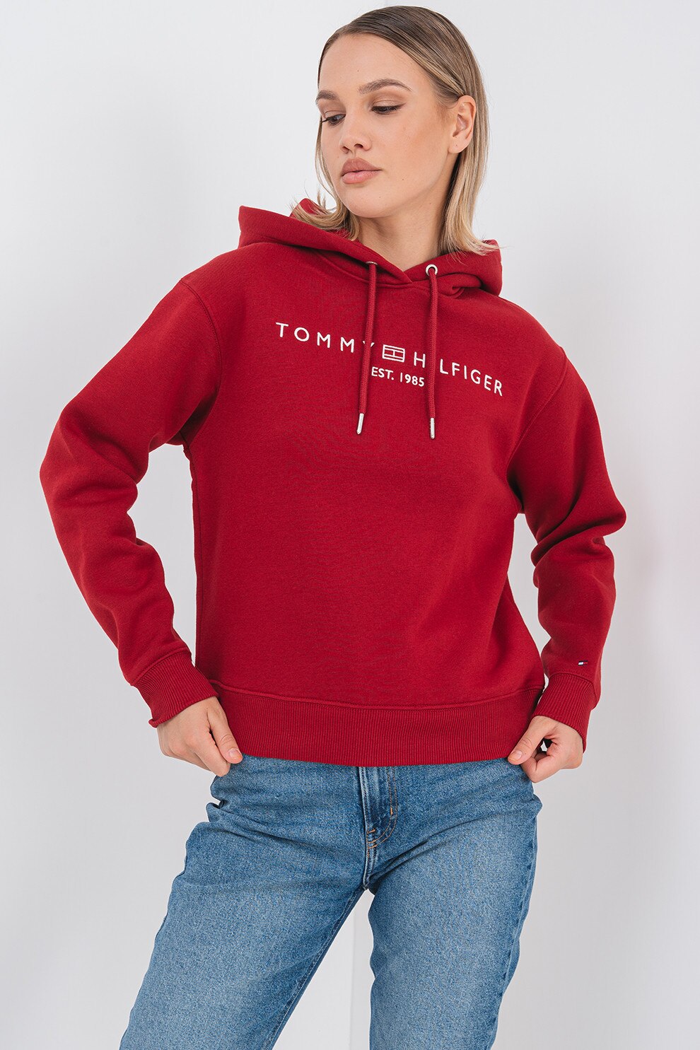 Tommy Hilfiger, Hanorac lejer cu snur de ajustare si broderie logo