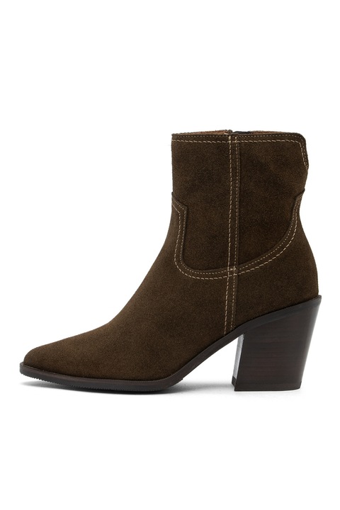 RYŁKO, Botine din piele intoarsa cu toc cubanez Kora, Maro, 39