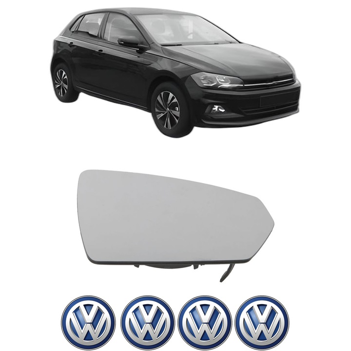 Sticla oglinda exterioara Dreapta VW POLO VI (AW1, BZ1, AE1) din 2017 - 2021, auto, cu incalzire, Cri-Flo, 4 stickere auto VW