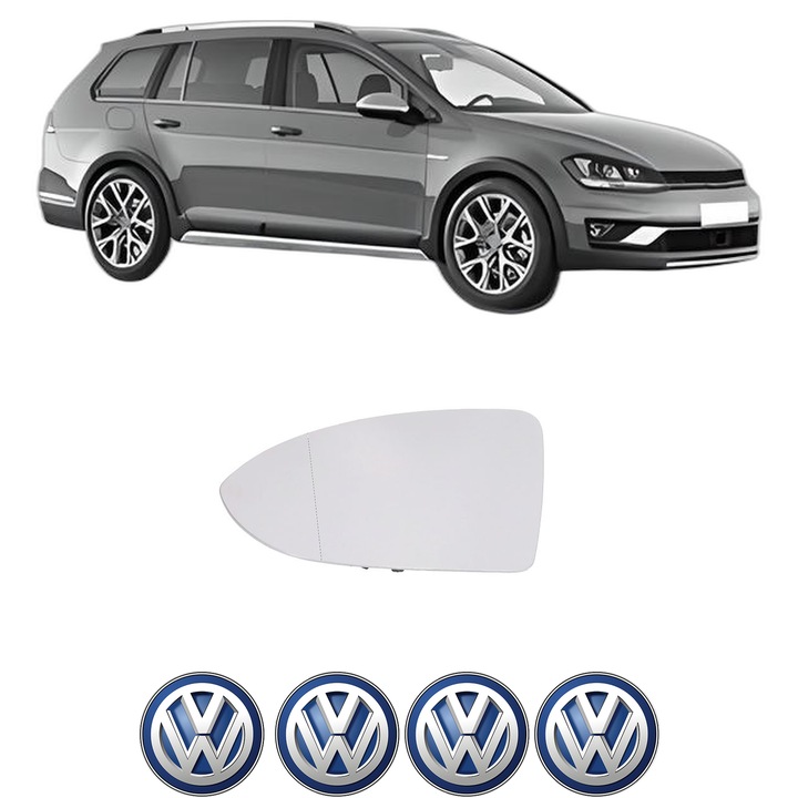 Sticla oglinda exterioara Stanga VW GOLF ALLTRACK VII Variant (BA5, BV5) din 2014 - 2020, auto, cu incalzire, Cri-Flo, 4 stickere auto VW