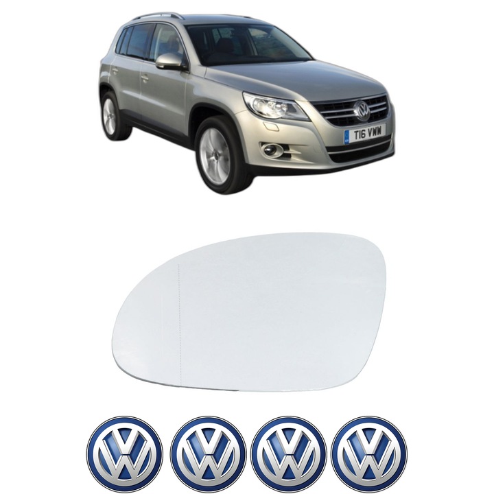 Sticla oglinda exterioara Stanga VW TIGUAN VAN (5N_) din 2007 - 2018, auto, cu incalzire, Cri-Flo, 4 stickere auto VW
