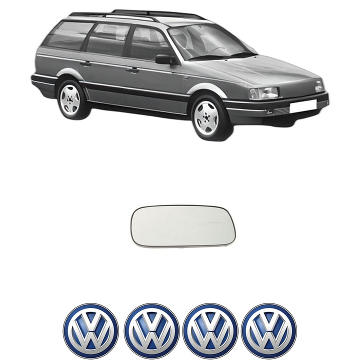 Sticla oglinda exterioara Dreapta VW PASSAT B3/B4 Variant (3A5, 35I) din 1988 - 1997, auto, cu incalzire, Cri-Flo, 4 stickere auto VW