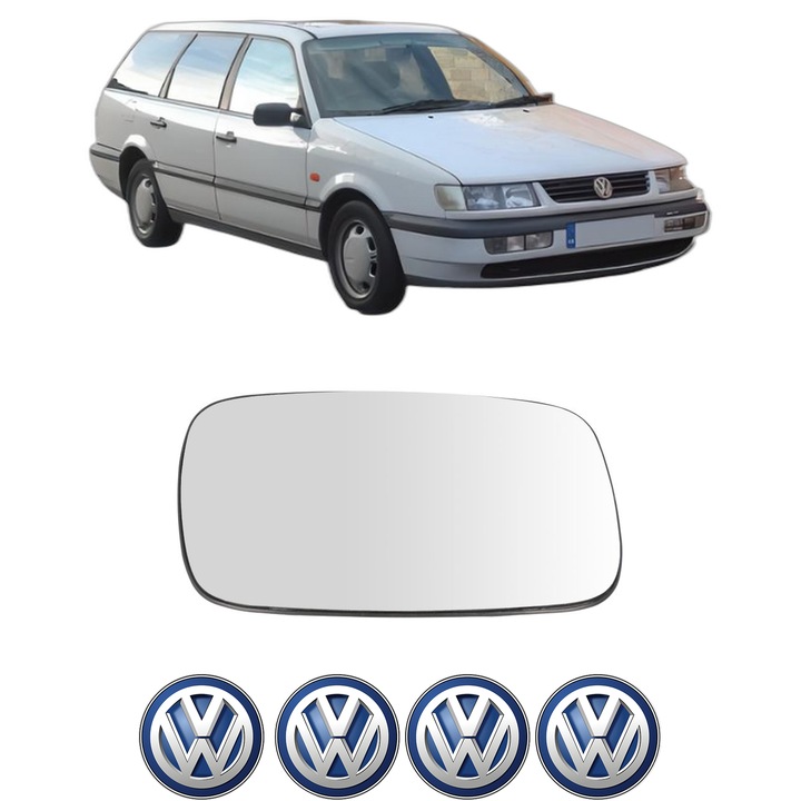 Sticla oglinda exterioara Dreapta VW PASSAT B3/B4 (315, 3A5) din 1989 - 1996, auto, fara incalzire, Cri-Flo, 4 stickere auto VW