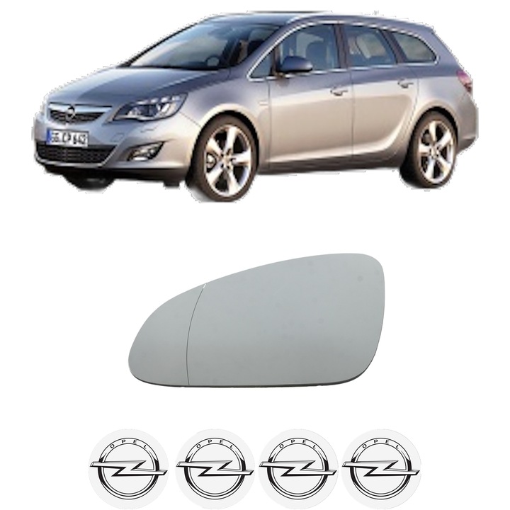 Sticla oglinda exterioara Stanga OPEL ASTRA J Sports Tourer (P10) din 2010 - 2015, auto, cu incalzire, Cri-Flo, 4 stickere auto OPEL