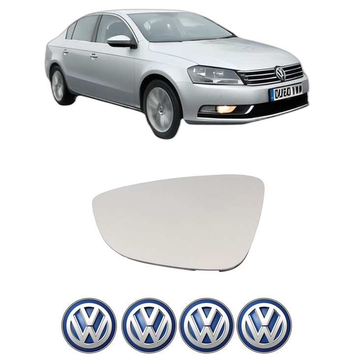 Sticla oglinda exterioara Stanga VW PASSAT B7 (A32, A33) din 2011 - 2020, auto, cu incalzire, Cri-Flo, 4 stickere auto VW
