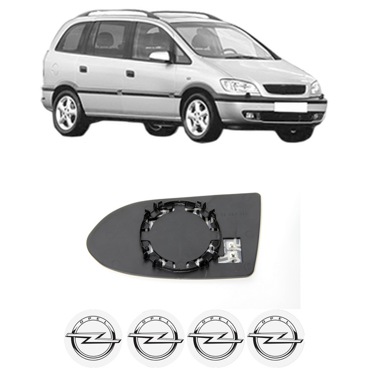 Sticla oglinda exterioara Dreapta OPEL ZAFIRA A MPV (T98) din 1999 - 2005, auto, cu incalzire, Cri-Flo, 4 stickere auto OPEL