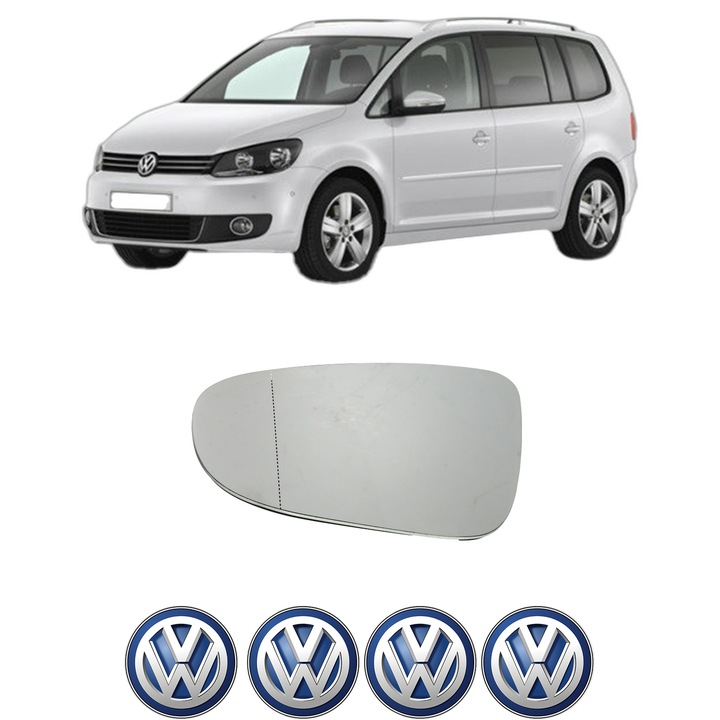Sticla oglinda exterioara Stanga VW TOURAN VAN (1T3) din 2010 - 2015, auto, cu incalzire, Cri-Flo, 4 stickere auto VW