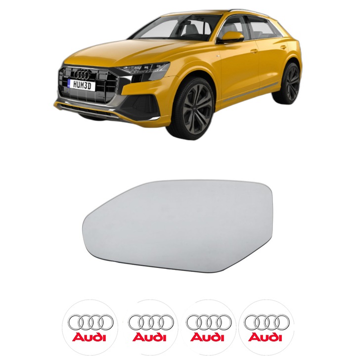 Sticla oglinda exterioara Stanga AUDI Q8 (4MN, 4MT) din 2018 - 2024, auto, cu incalzire, Cri-Flo, 4 stickere auto AUDI