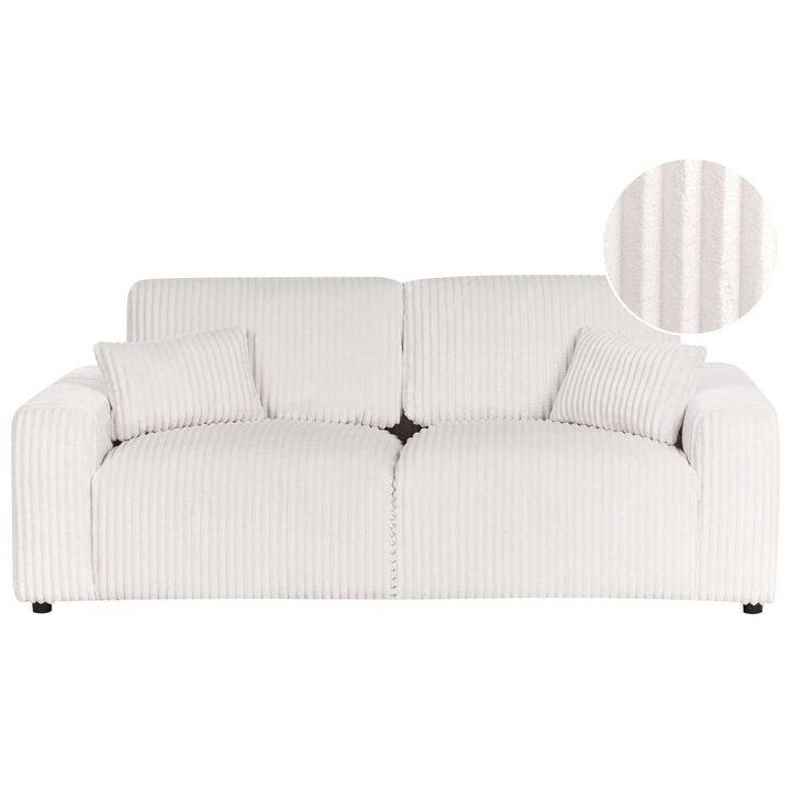 Canapea cu 3 locuri Beliani, velur alb-murdar, 2 perne decorative, dimensiuni 216x98cm