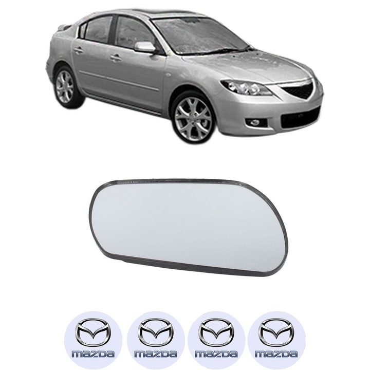 Sticla oglinda exterioara Dreapta MAZDA 3 Saloon (BK) din 2004 - 2009, auto, fara incalzire, Cri-Flo, 4 stickere auto MAZDA