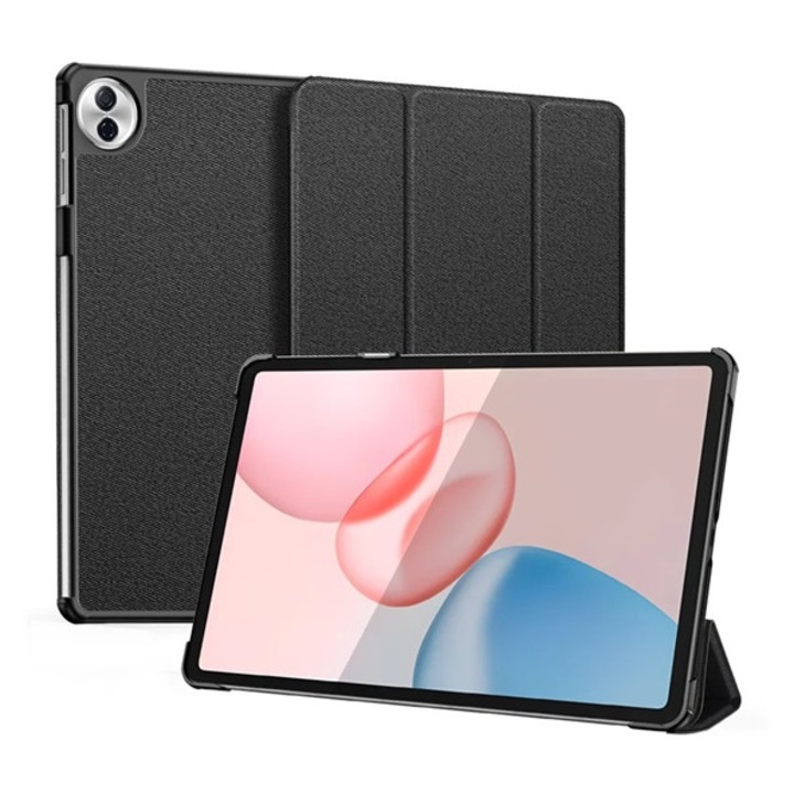 Dux ducis domo tabletvédő álló, bőr hatású, aktív flip, oldalra nyíló, trifold, asztali tartó, textil minta, fekete, kompatibilis: Honor Pad 10 WIFI / Pad 10 5G
