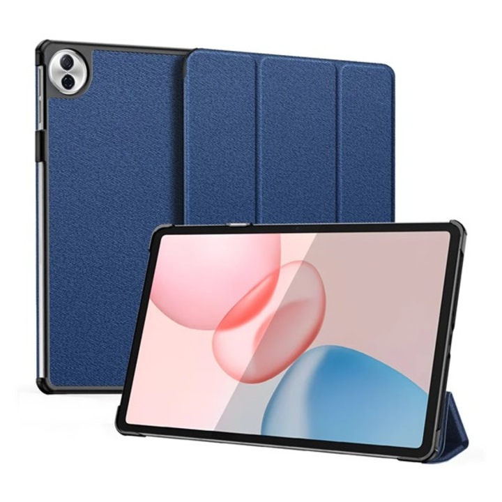 Dux ducis domo tabletvédő álló, bőr hatású, aktív flip, oldalra nyíló, trifold, asztali tartó, textil minta, sötétkék, kompatibilis: Honor Pad 10 WIFI / Pad 10 5G