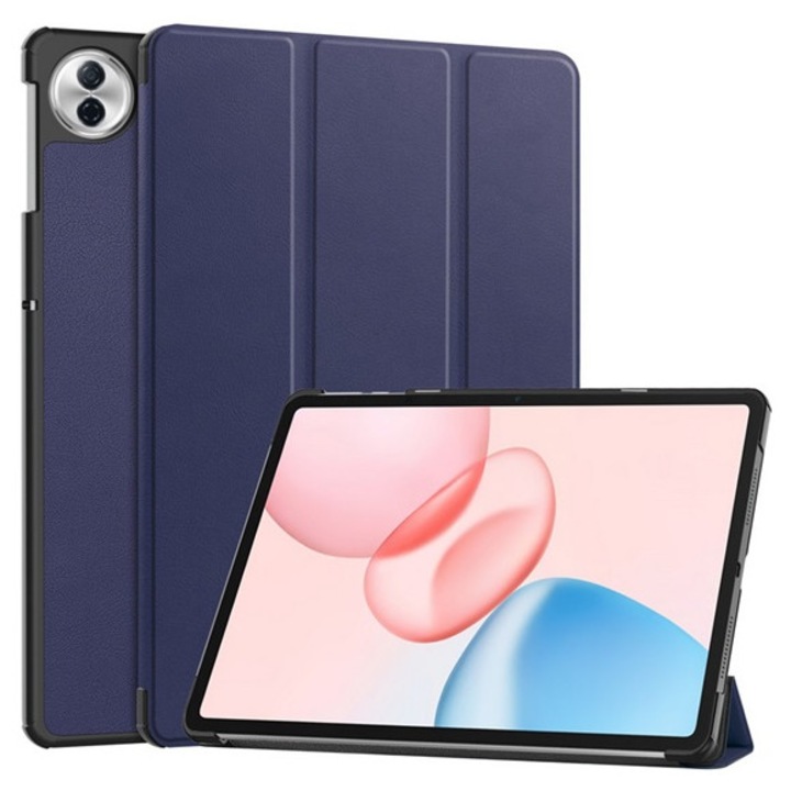 Gigapack tabletvédő álló, bőr hatású, aktív flip, oldalra nyíló, trifold, asztali tartó, sötétkék, kompatibilis: Honor Pad 10 WIFI / Pad 10 5G