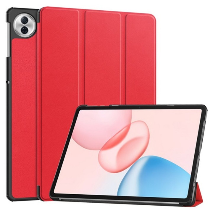 Gigapack tabletvédő álló, bőr hatású, aktív flip, oldalra nyíló, trifold, asztali tartó, piros, kompatibilis: Honor Pad 10 WIFI / Pad 10 5G