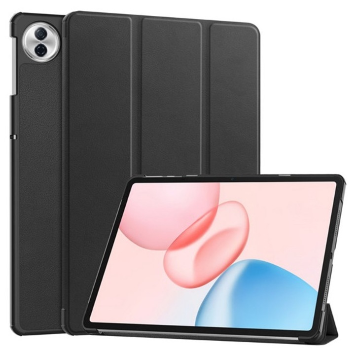 Gigapack tabletvédő álló, bőr hatású, aktív flip, oldalra nyíló, trifold, asztali tartó, fekete, kompatibilis: Honor Pad 10 WIFI / Pad 10 5G