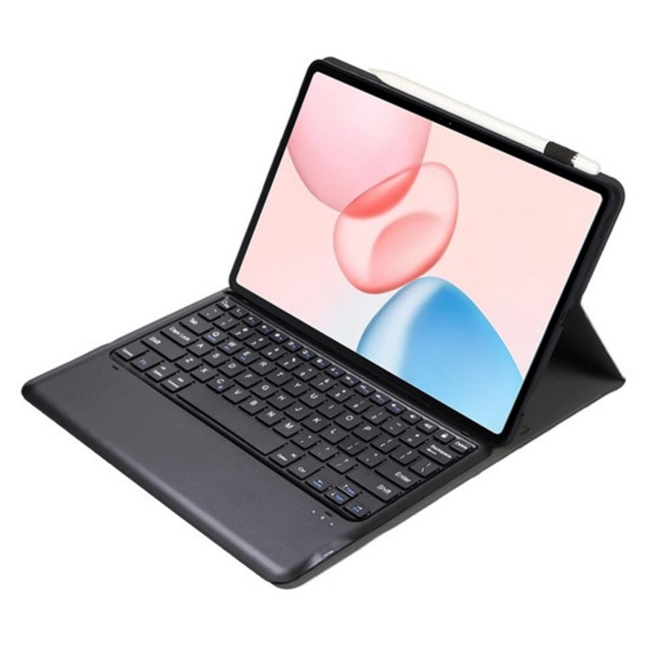 Gigapack tabletvédő álló, bőr hatású, flip, bluetooth billentyűzet, asztali tartó, qwerty, angol nyelvű, fekete, kompatibilis: Honor Pad 10 WIFI / Pad 10 5G