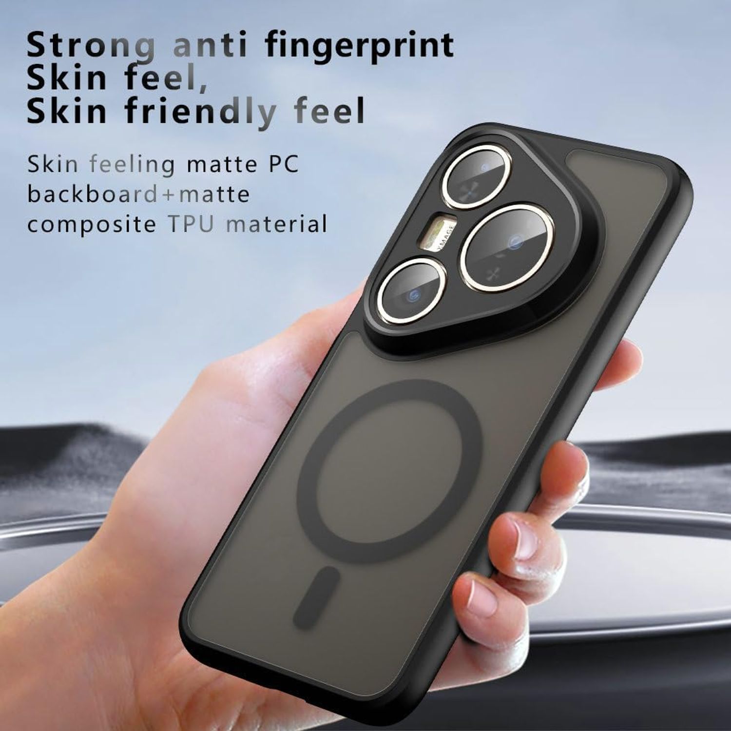 Husa Magnetica pentru Huawei Pura 80 Ultra, Compatibila cu MagSafe, Carcasa Telefon cu Spate Mat Translucid si Protectie la Impact, Negru