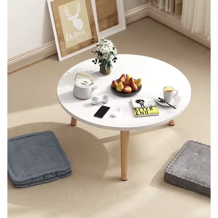 Маса за хол кръгла, 3 дървени крака, бяла, 40x40x47см