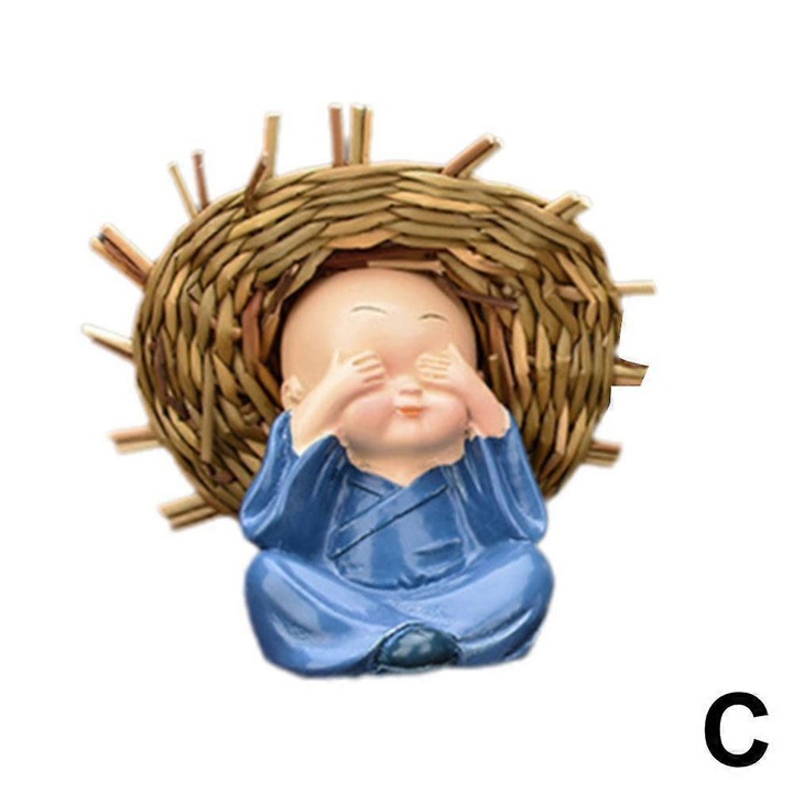 Lemn Brazilian Norocos, Mini Bonsai cu Ornament Calugar, Usor de Ingrijit, 10-35°C, Set