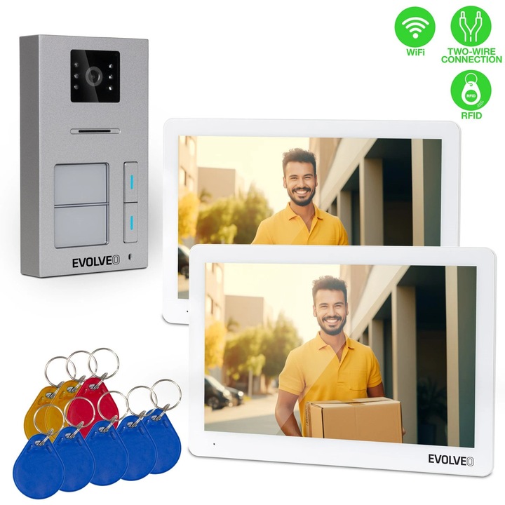 Interfon video EVOLVEO DoorPhone 20-2W, 2 monitoare tactile 10 "1", 32 GB, rezoluție 1080P, Wi-Fi