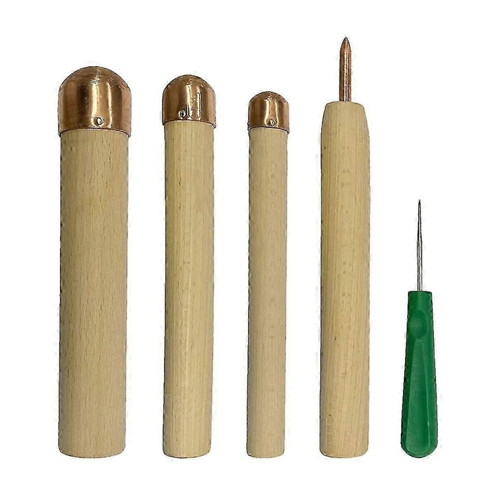 Set unelte pentru cioplirea obsidianului, 3 ciocane din cupru, 1 burghiu, metal/lemn