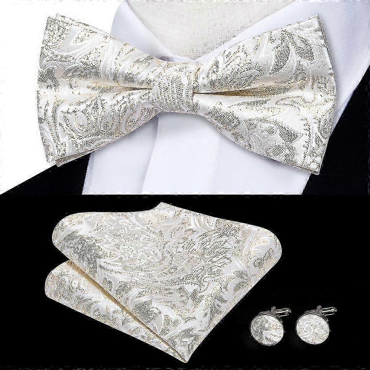 Férfi csokornyakkendő, szett zsebkendővel és mandzsettagombokkal, virágos, piros-fekete, egy méret