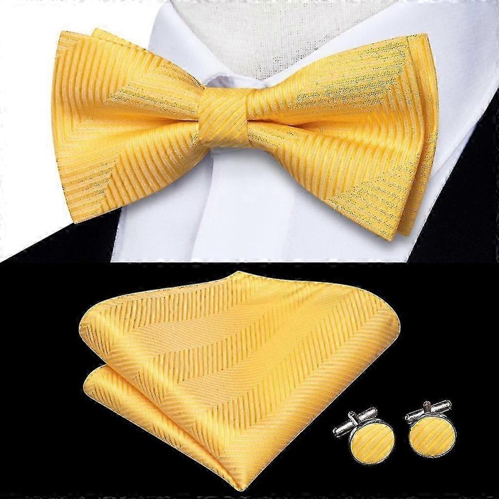 Мъжка папионка, комплект с кърпичка и копчета за ръкавели, флорален, червено-черен, универсален размер