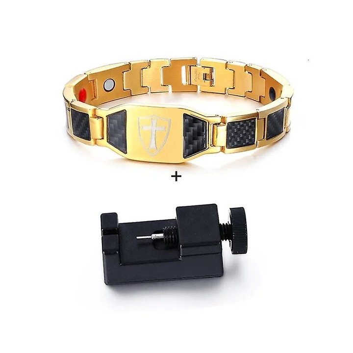 Bratara magnetica din otel inoxidabil, 12mm, auriu, 21.5cm, set unisex