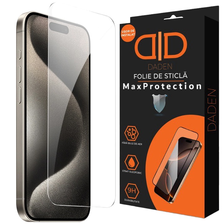 Folie Sticla pentru iPhone 17 Pro Daden MaxProtection, Full Cover, Protectie Profesionala, Ultra Rezistenta, Calitate Premium, Margini Transparente