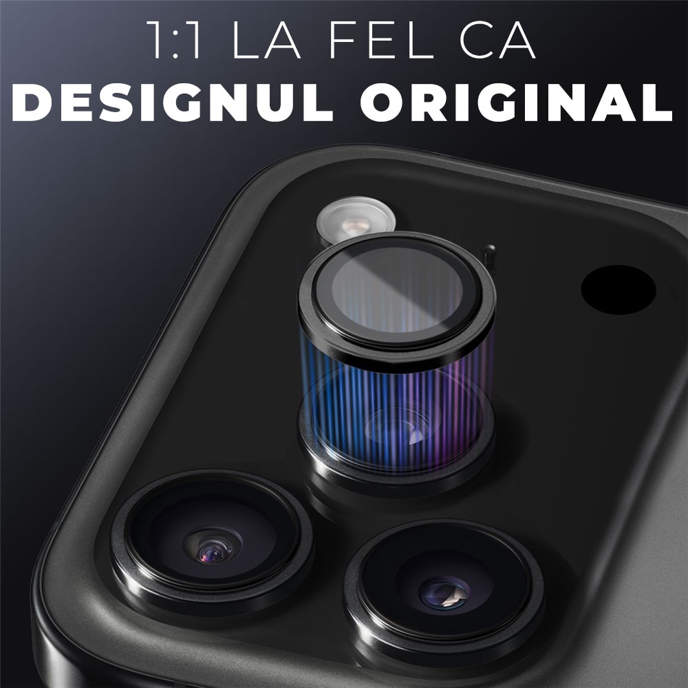 Folie Camera din sticla pentru iPhone 17 Pro, Full Cover, Protectie Profesionala, Daden, Ultra Rezistenta, Calitate Premium, Black Titanium