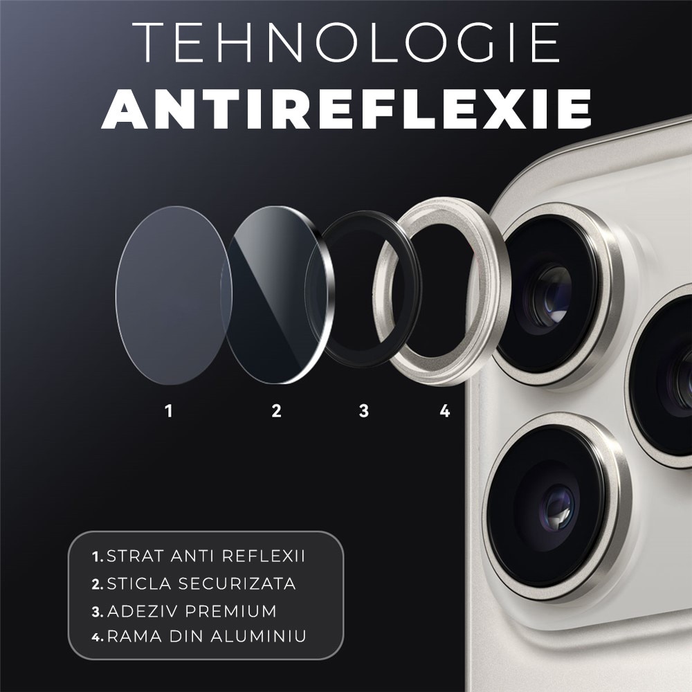 Folie Camera din sticla pentru iPhone 17 Pro Max, Full Cover, Protectie Profesionala, Daden, Ultra Rezistenta, Calitate Premium, Gri/Gray titanium