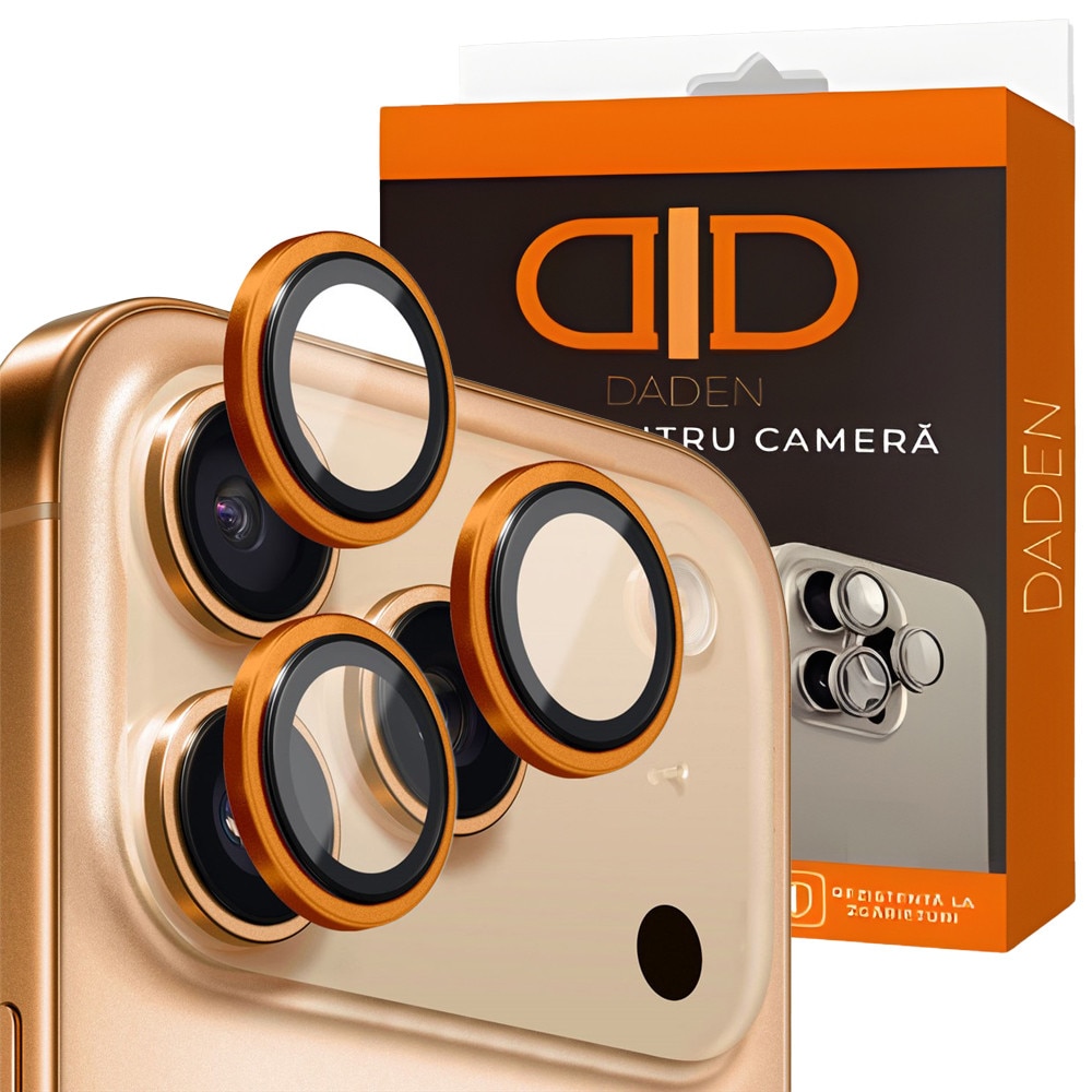 Folie Camera din sticla pentru iPhone 17 Pro Max, Full Cover, Protectie Profesionala, Daden, Ultra Rezistenta, Calitate Premium, Portocaliu