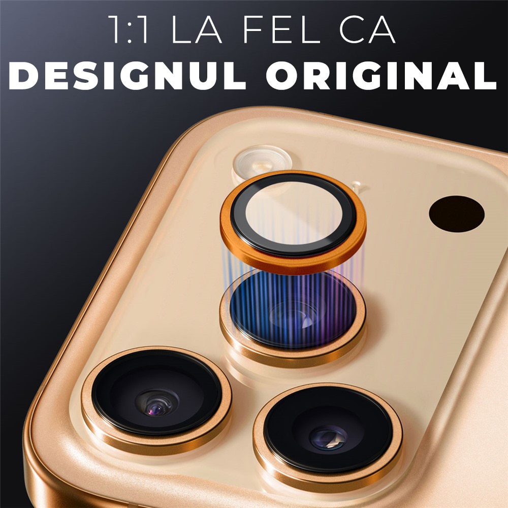 Folie Camera din sticla pentru iPhone 17 Pro Max, Full Cover, Protectie Profesionala, Daden, Ultra Rezistenta, Calitate Premium, Portocaliu
