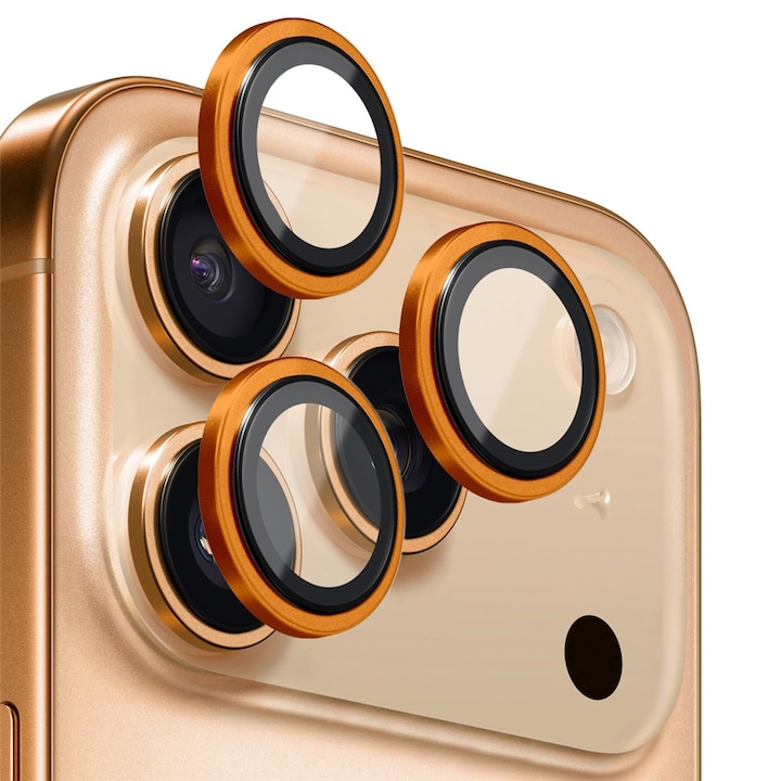 Протектор за камера Daden, За iPhone 17 Pro, Пълно покритие, Професионална защита, Ултра устойчивост, Премиум качество, Стъкло, Оранжев