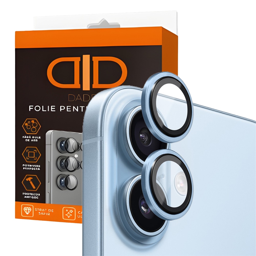 Folie Camera din sticla pentru iPhone 17, Full Cover, Protectie Profesionala, Daden, Ultra Rezistenta, Calitate Premium, Albastru