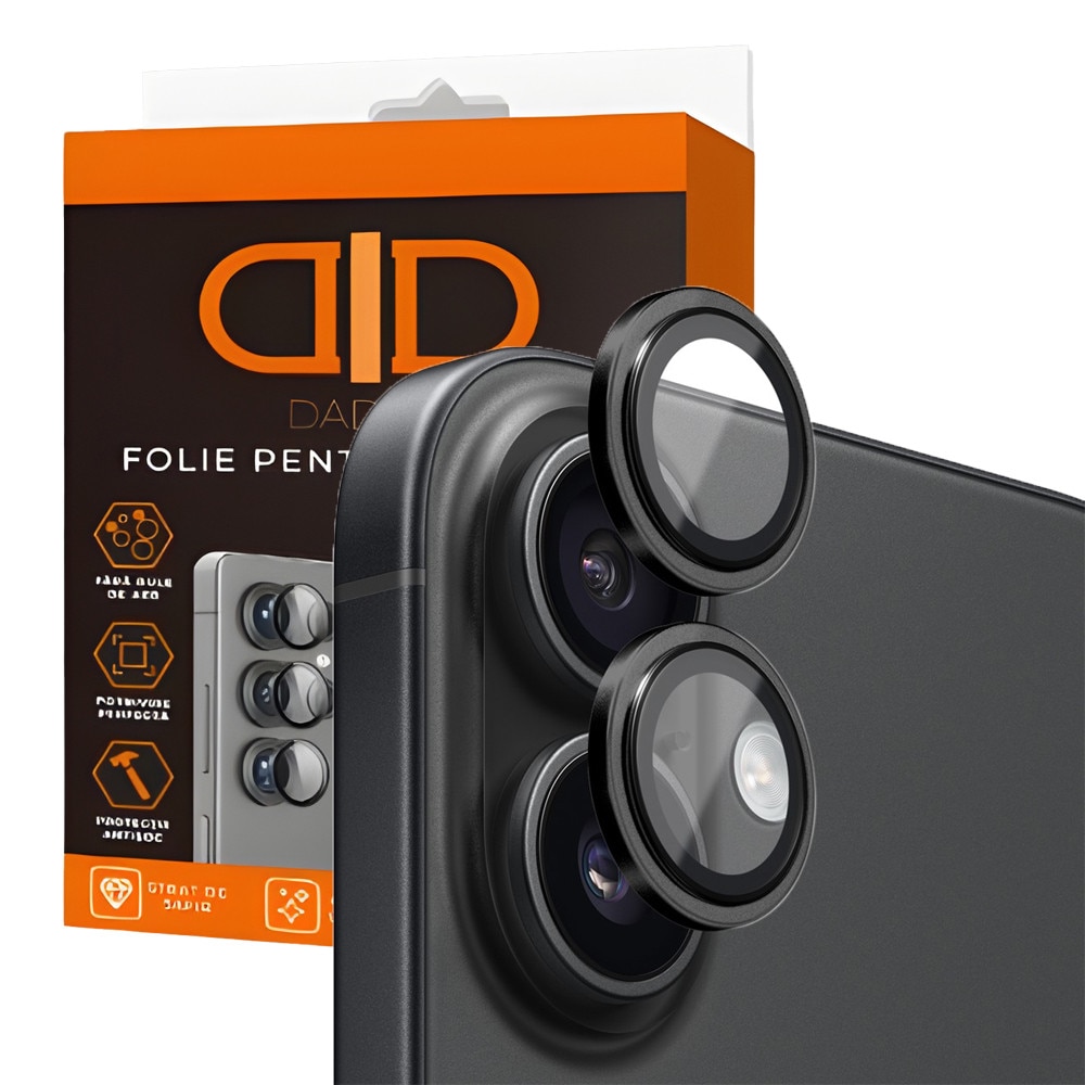 Folie Camera din sticla pentru iPhone 17, Full Cover, Protectie Profesionala, Daden, Ultra Rezistenta, Calitate Premium, Black Titanium