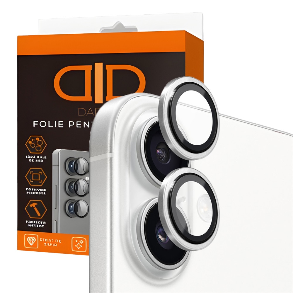 Folie Camera din sticla pentru iPhone 17, Full Cover, Protectie Profesionala, Daden, Ultra Rezistenta, Calitate Premium, Argintiu/Silver