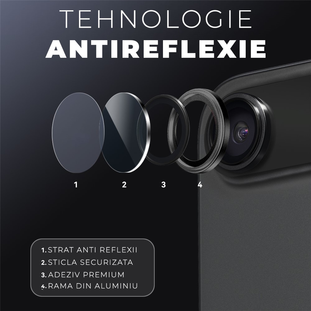 Folie Camera din sticla pentru iPhone 17 Air, Full Cover, Protectie Profesionala, Daden, Ultra Rezistenta, Calitate Premium, Black Titanium