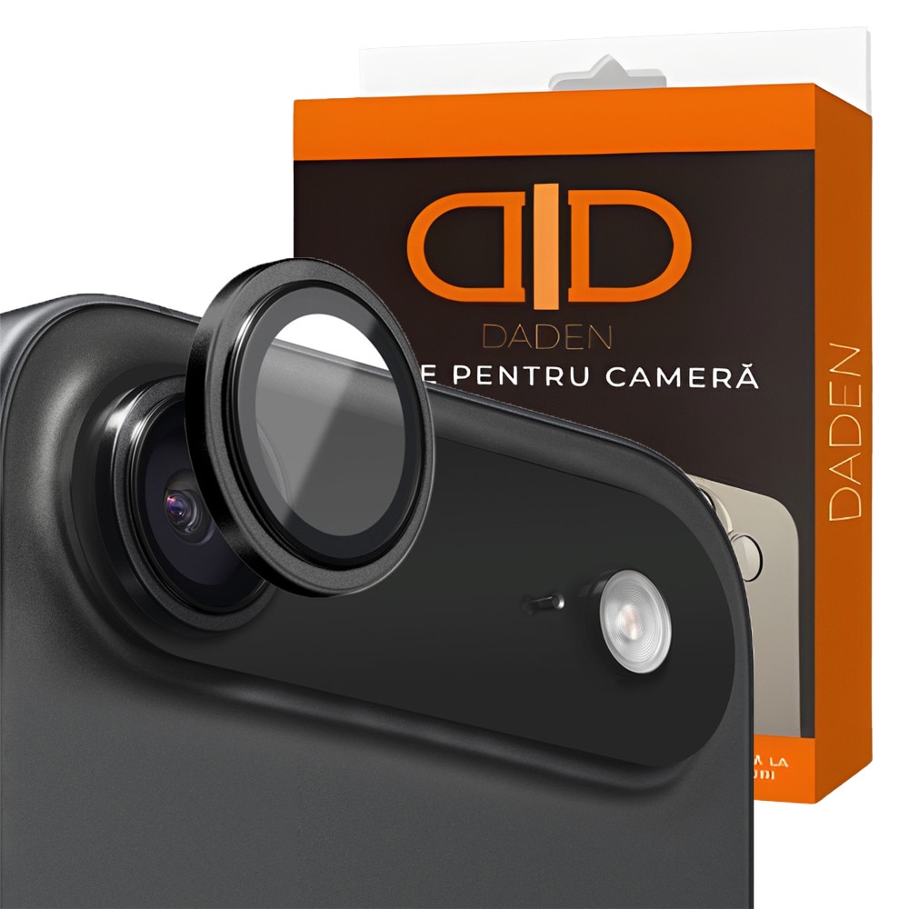 Folie Camera din sticla pentru iPhone 17 Air, Full Cover, Protectie Profesionala, Daden, Ultra Rezistenta, Calitate Premium, Black Titanium