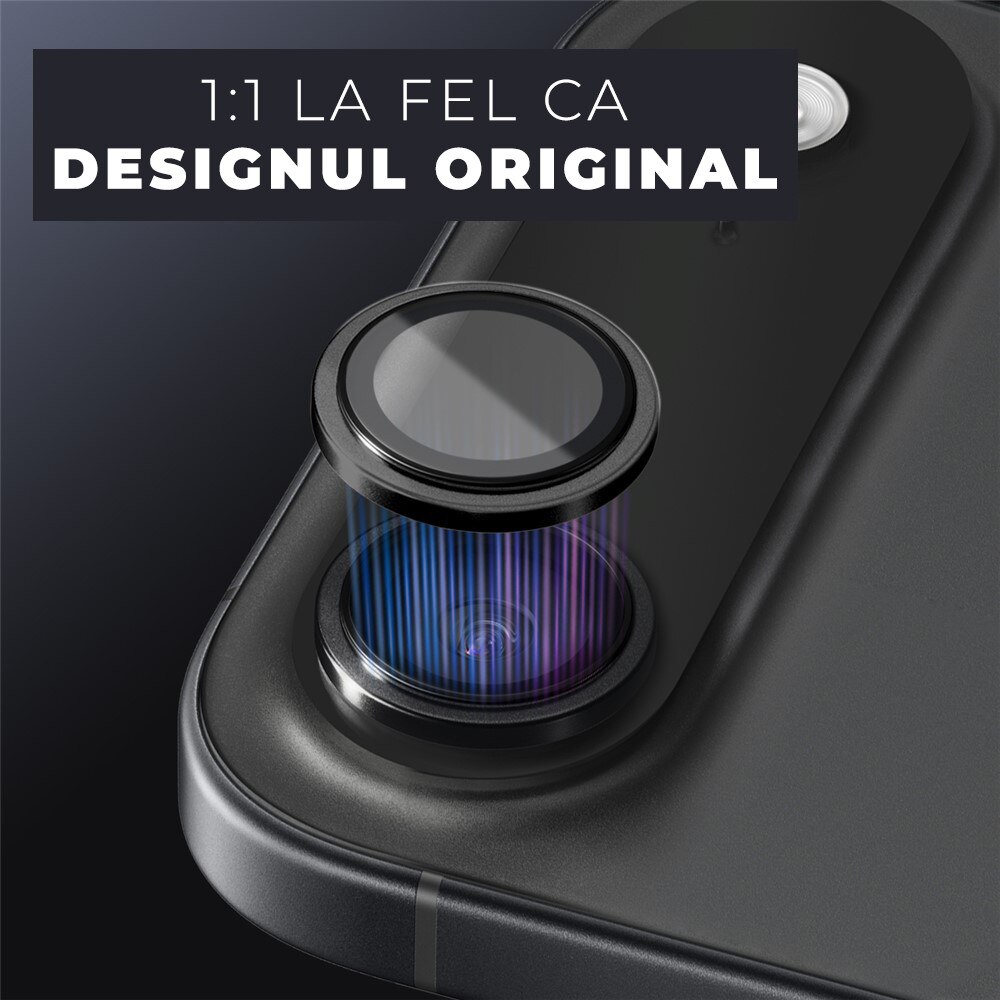 Folie Camera din sticla pentru iPhone 17 Air, Full Cover, Protectie Profesionala, Daden, Ultra Rezistenta, Calitate Premium, Black Titanium
