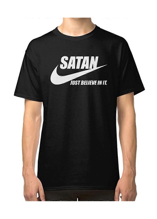 Férfi póló Satan, pamut, klasszikus szabás, fehér/fekete