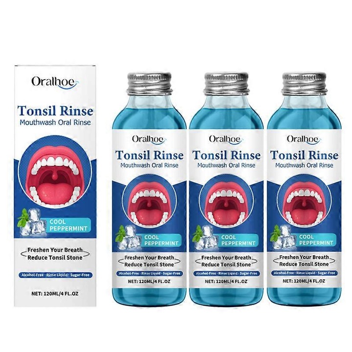 Set 3 sticle apa de gura pentru ingrijirea gatului, curatare eficienta, fara alcool, ingrediente naturale